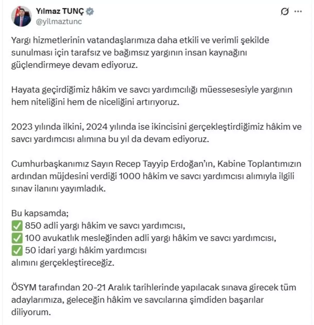 adalet bakani tunc bin hakim ve savci yardimcisi alimiyla ilgili sinav ilanini yayimladik MueQTqdI.jpg